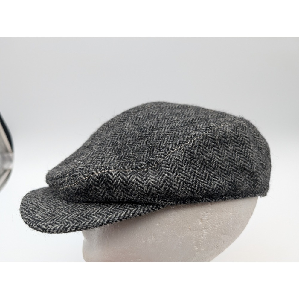 Black Rivet Mens Grey Herringbone 100% Wool Flat Cap Newsboy Hat Size M/L